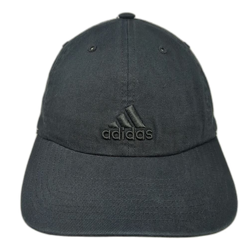 Adidas Baseball Cap Black OSFM Cotton Tonal Logo Climalite Slideback Strap Hat